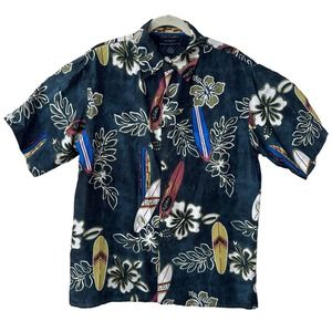 Silk Traders Mens Hawaiian Shirt Sz S 100% Silk Hibiscus Floral Surf Aloha Green